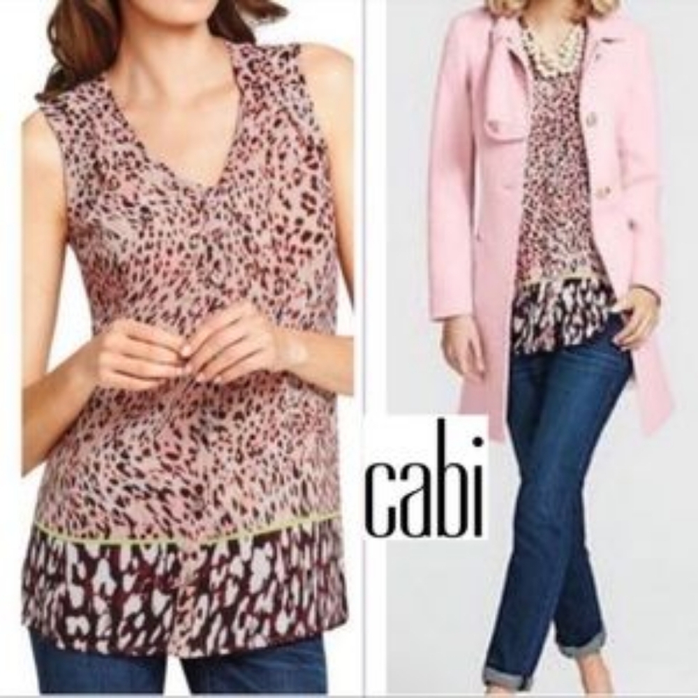 CAbi Beguile Pink & Brown Leopard Print Blouse |  Size Small